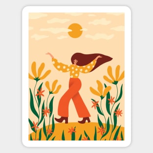 Sunshine Hippie Girl with flowers illustration Sticker